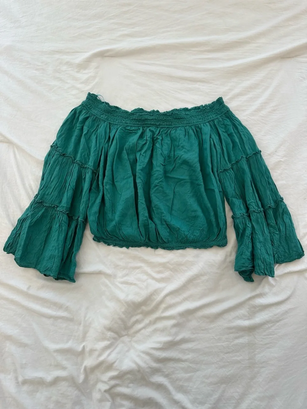 Free People Teal Off-Shoulder Boho Blouse